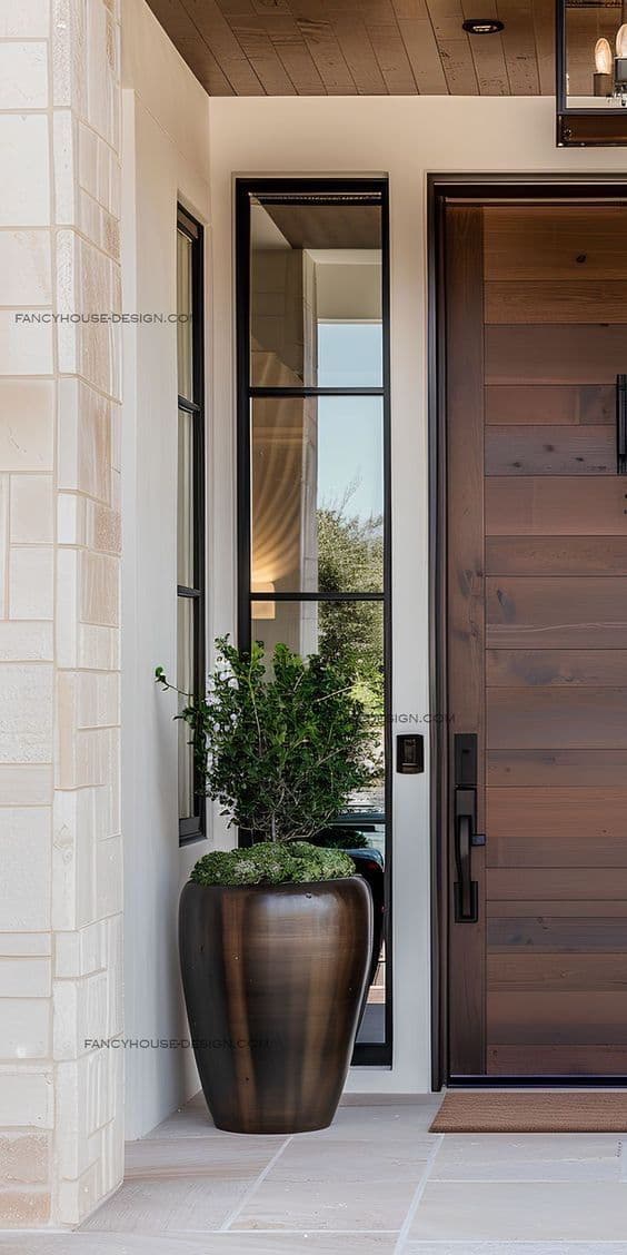 Contemporary entry with dramatic overhead lighting