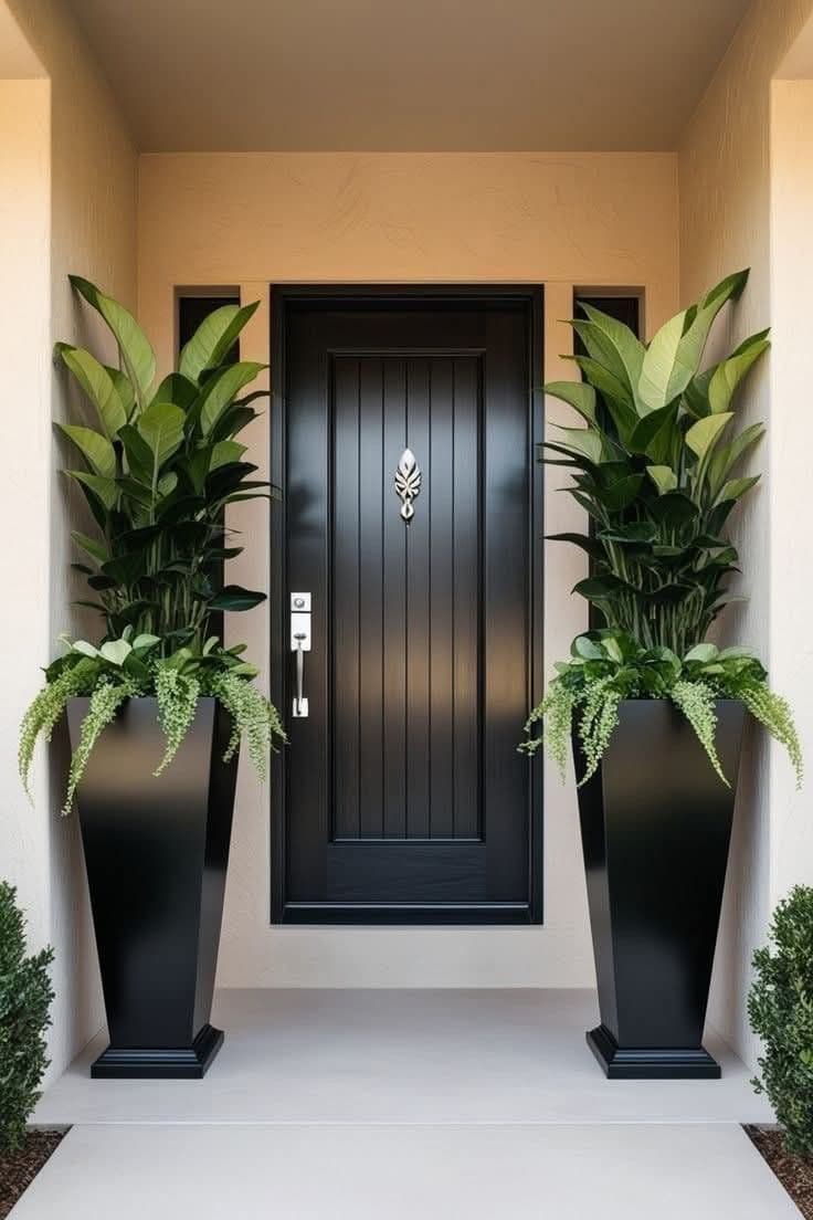 Refined entryway styled with organic shapes and natural finishes