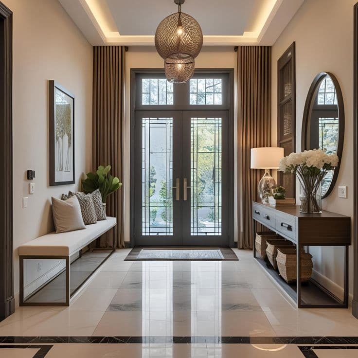Sleek console table styled as an entryway focal point