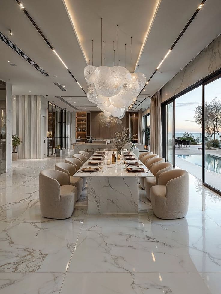 Moody interior with dramatic lighting and plush seating