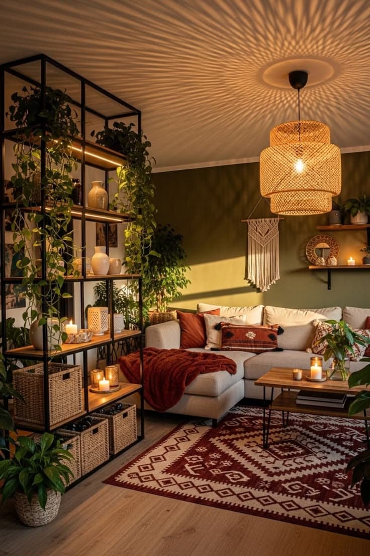 Cozy living room styled with warm textures and thoughtful layering